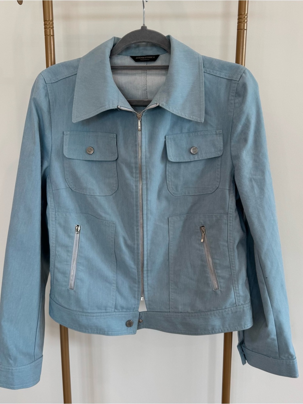 Light Blue Utility Jacket with Zip Front by Antonio D’Errico